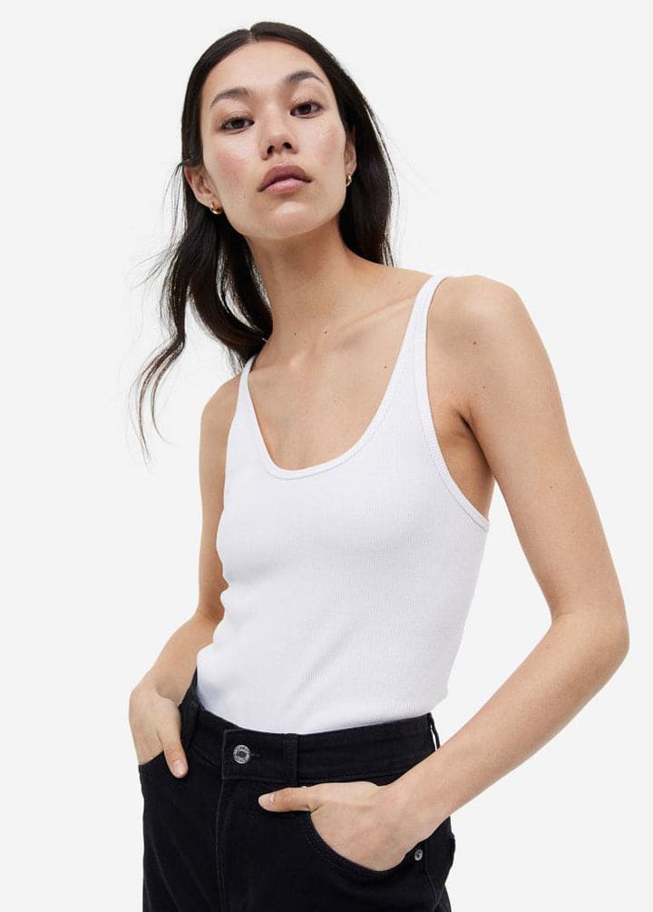 Women White Rib Tank